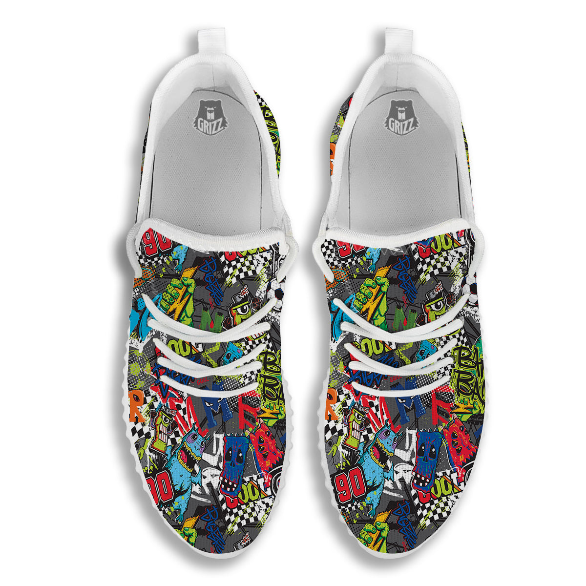 Comics Monsters Graffiti Print Pattern White Walking Shoes-grizzshop