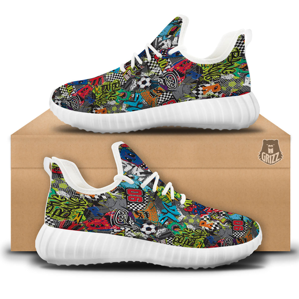 Comics Monsters Graffiti Print Pattern White Walking Shoes-grizzshop