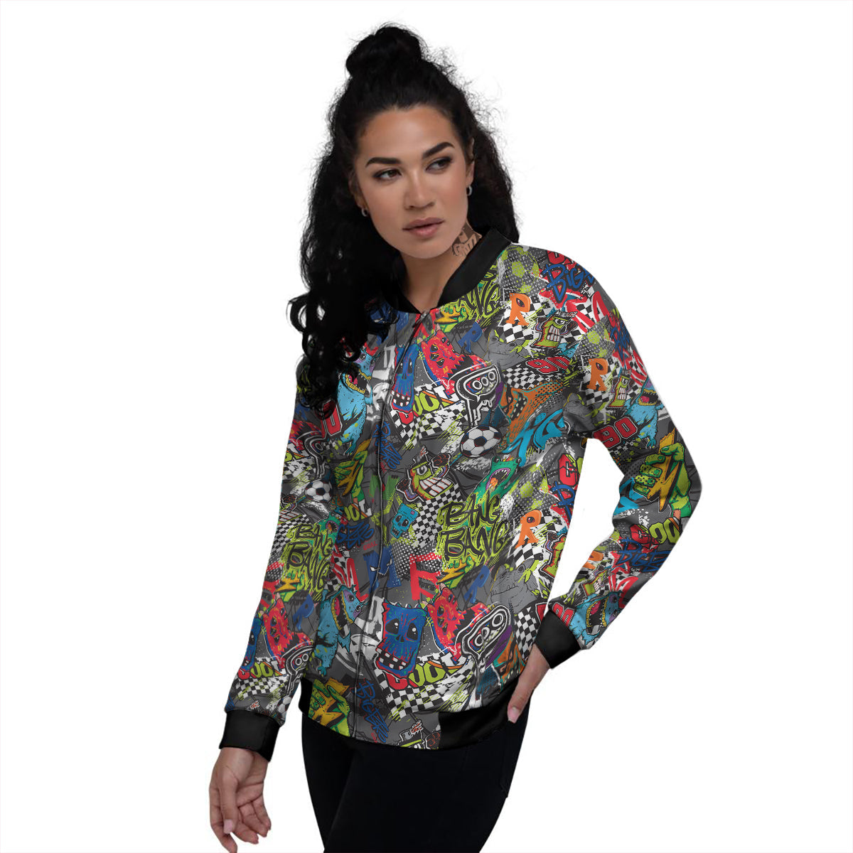 Comics Monsters Graffiti Print Pattern Women's Bomber Jacket-grizzshop