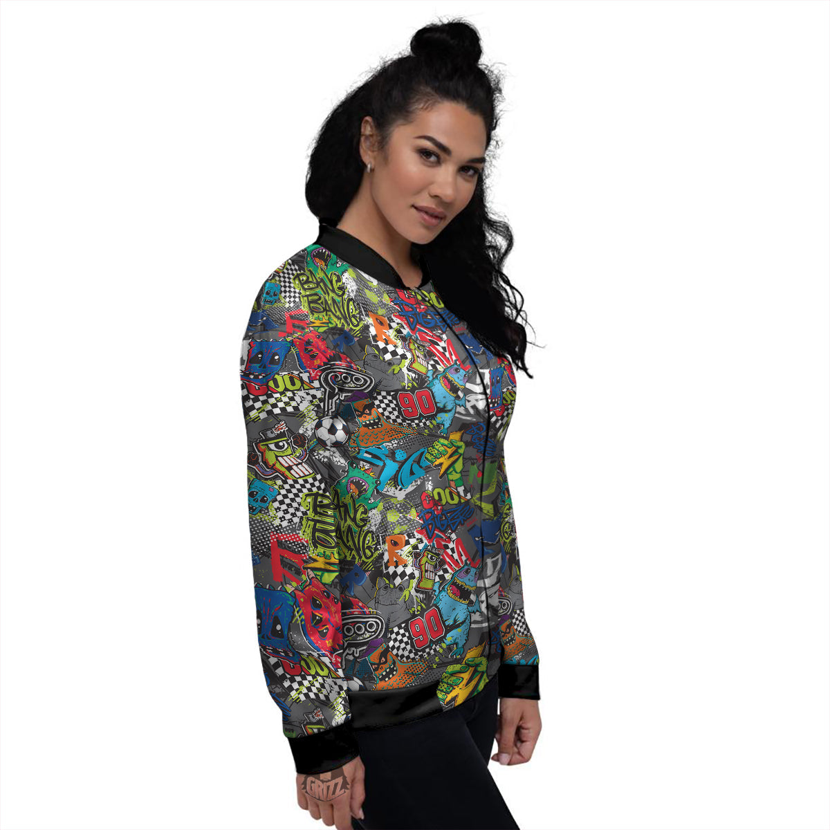 Comics Monsters Graffiti Print Pattern Women's Bomber Jacket-grizzshop