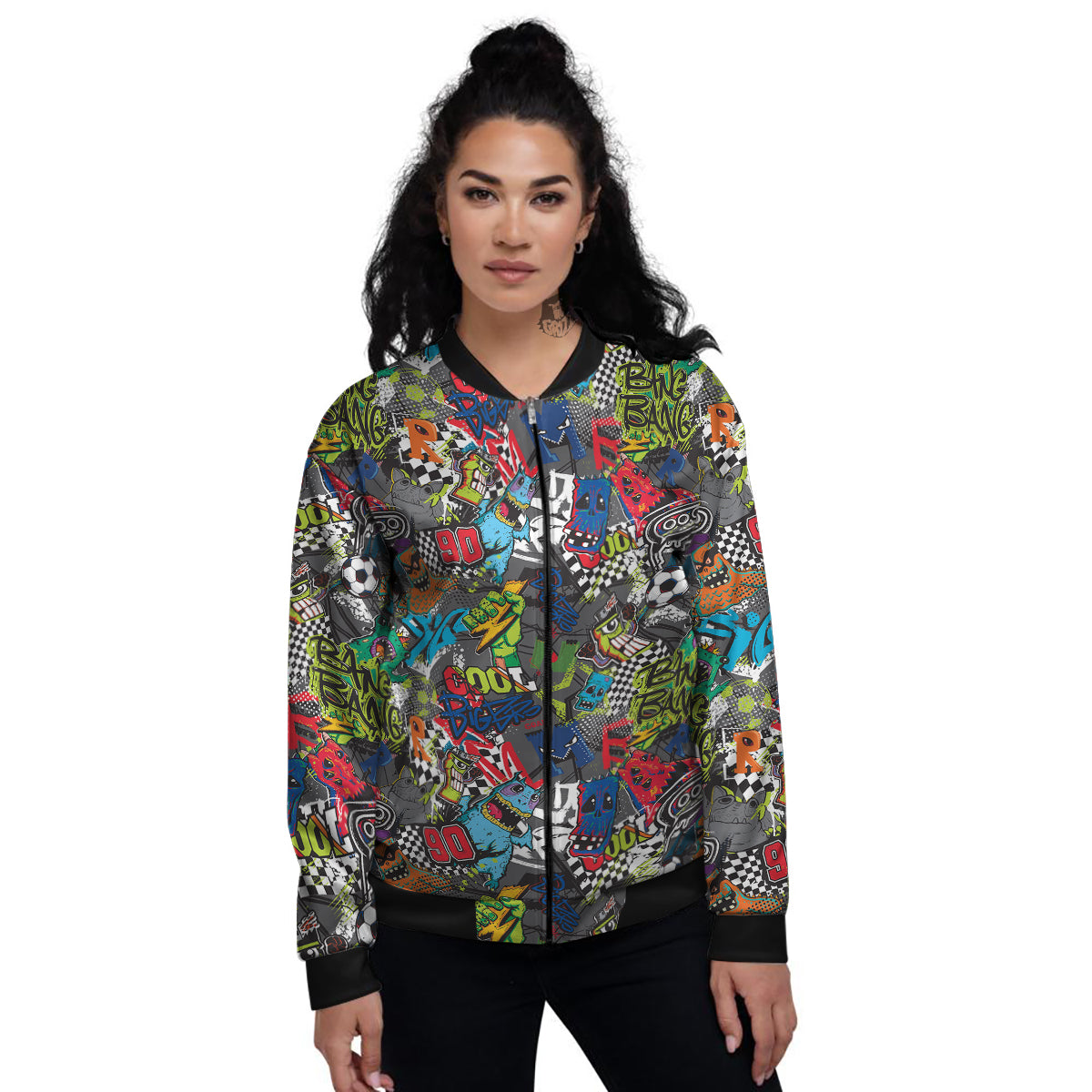 Comics Monsters Graffiti Print Pattern Women's Bomber Jacket-grizzshop