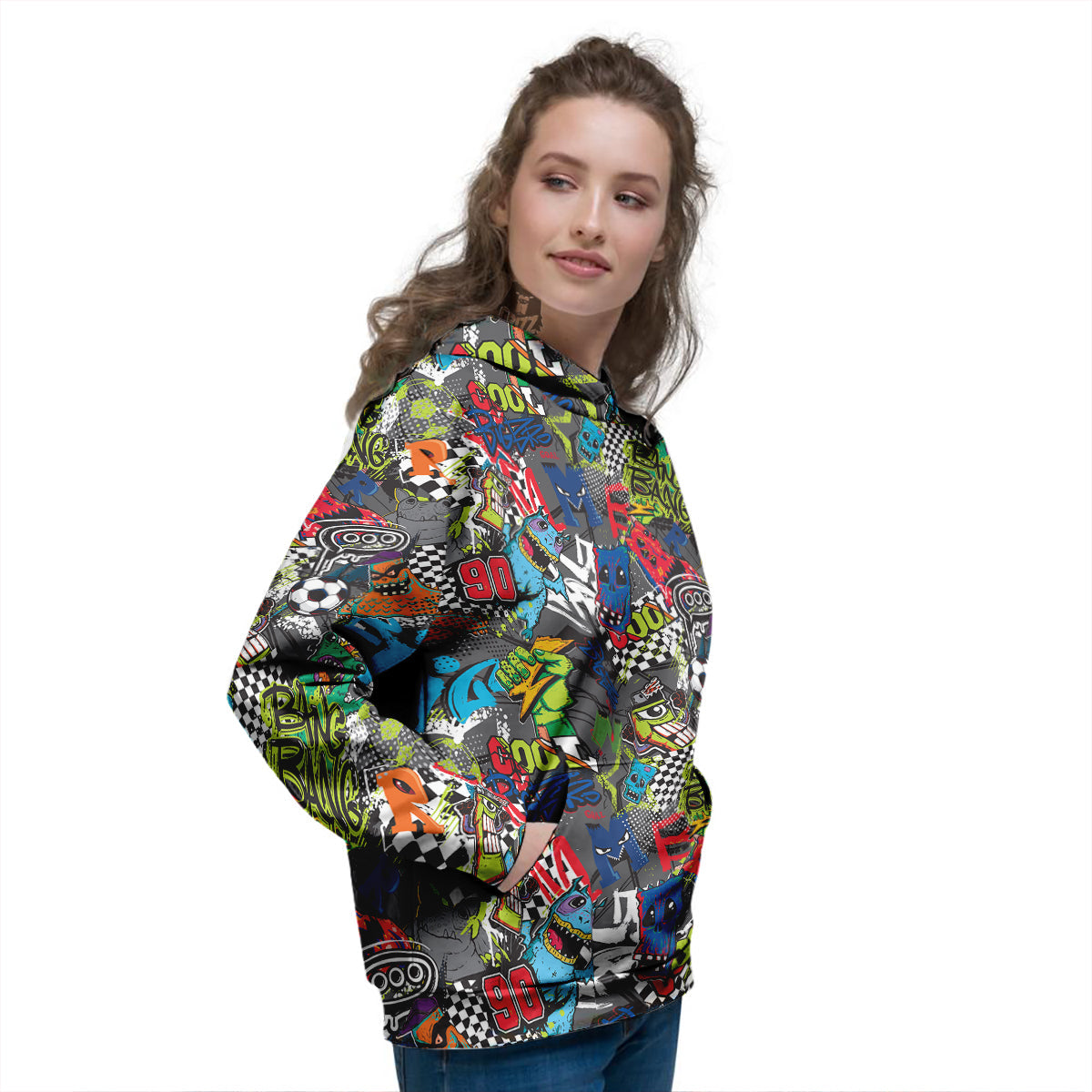 Comics Monsters Graffiti Print Pattern Women's Hoodie-grizzshop