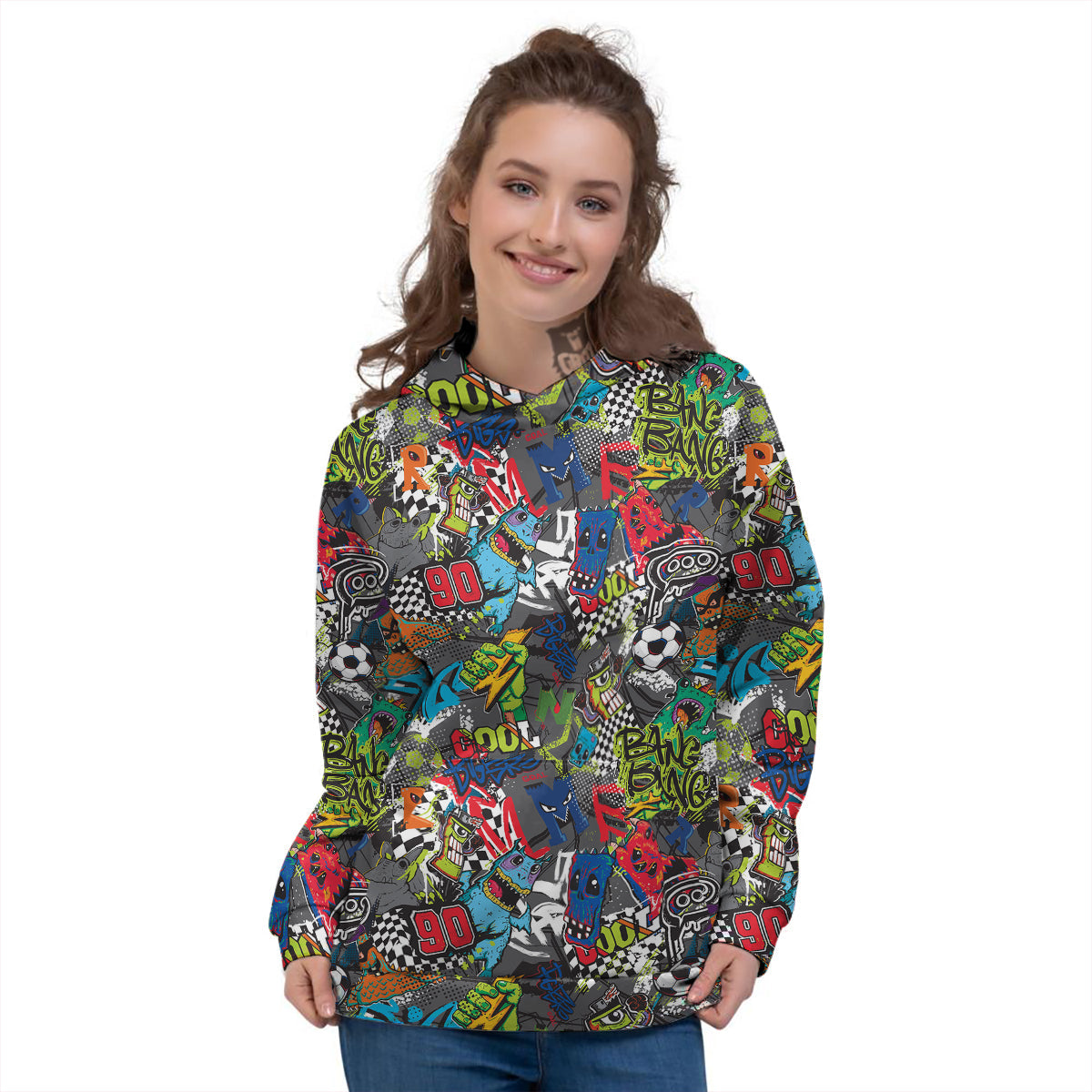Comics Monsters Graffiti Print Pattern Women's Hoodie-grizzshop