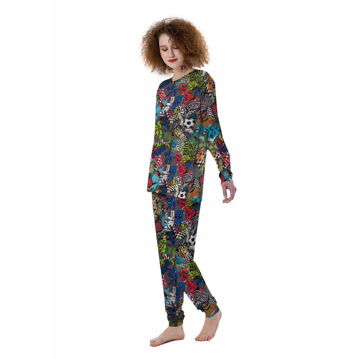 Comics Monsters Graffiti Print Pattern Women's Pajamas-grizzshop