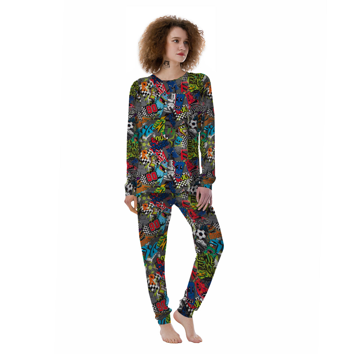 Comics Monsters Graffiti Print Pattern Women's Pajamas-grizzshop