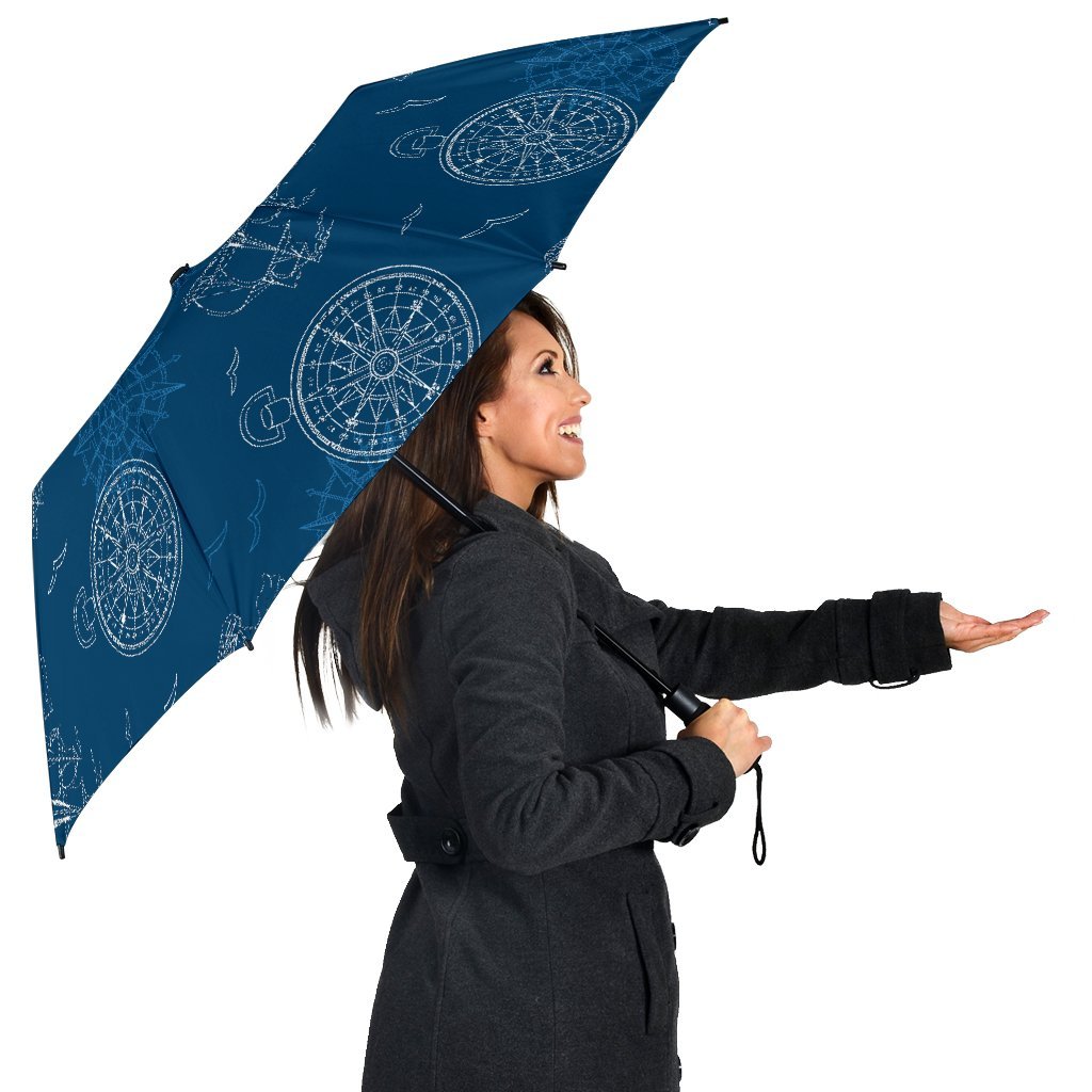 Compass Direction Pattern Print Automatic Foldable Umbrella-grizzshop