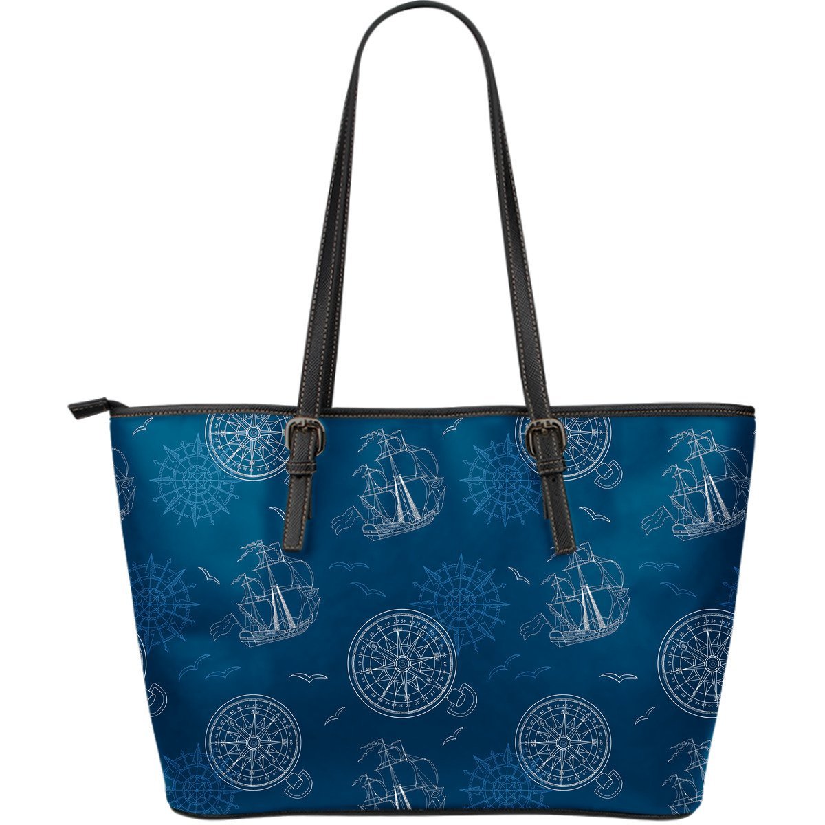 Compass Direction Pattern Print Leather Tote Bag-grizzshop