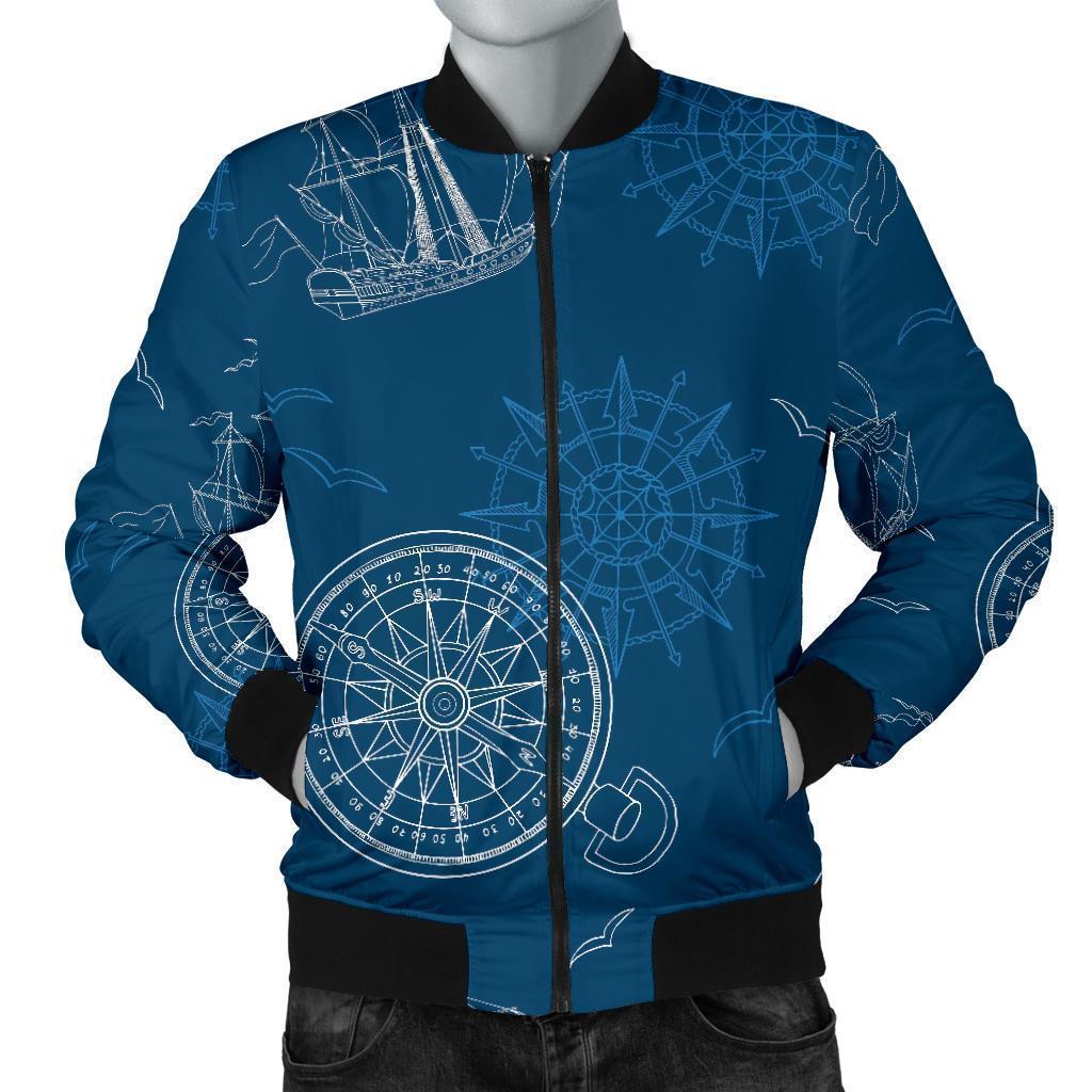 Compass Direction Pattern Print Men's Bomber Jacket-grizzshop