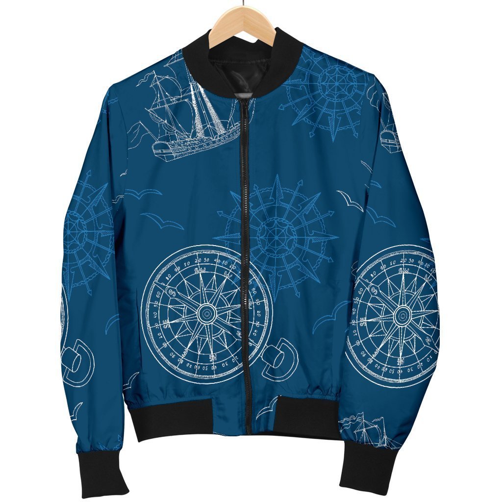 Compass Direction Pattern Print Women Casual Bomber Jacket-grizzshop