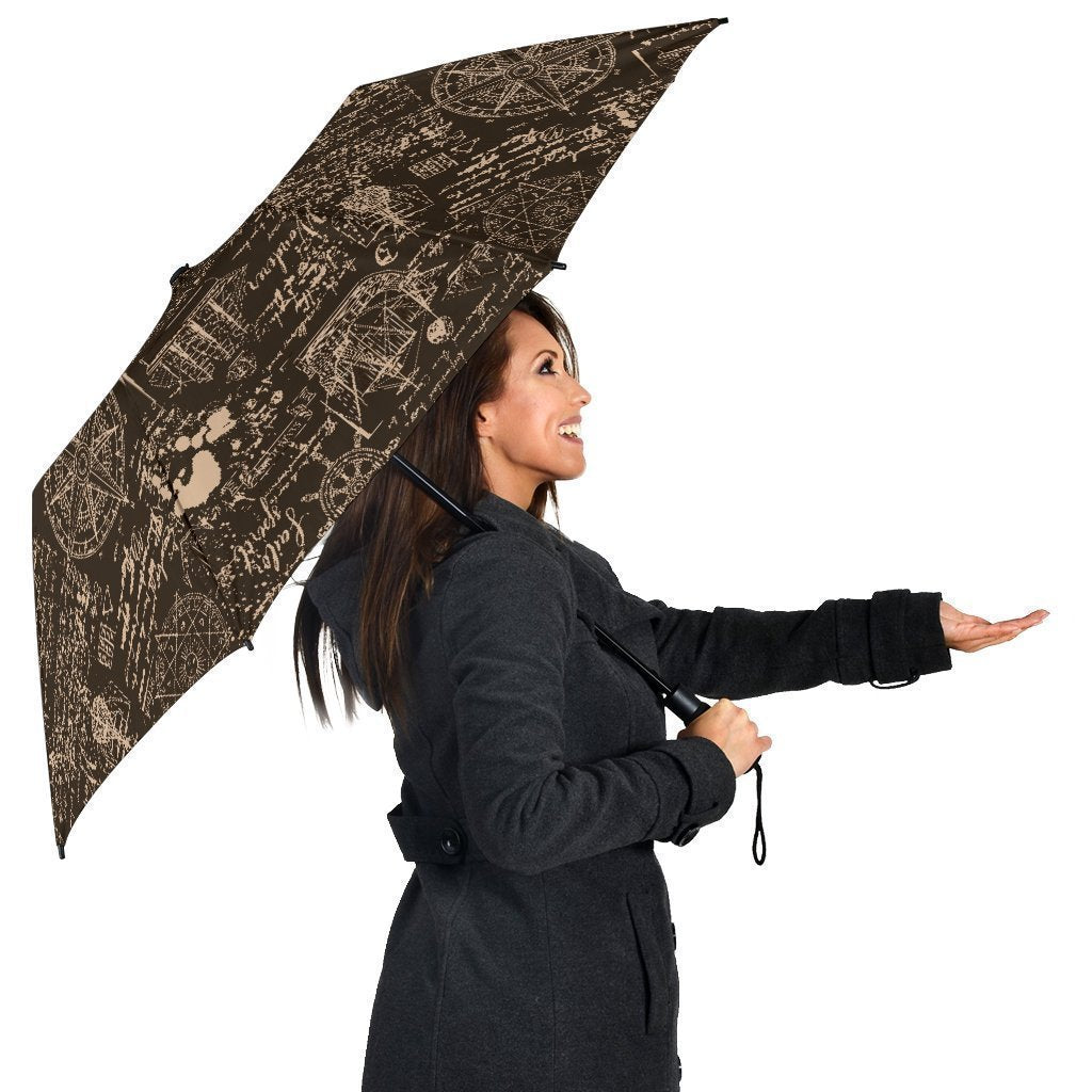 Compass Map Pattern Print Automatic Foldable Umbrella-grizzshop