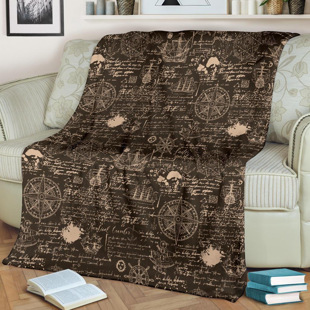 Compass Map Pattern Print Blanket-grizzshop