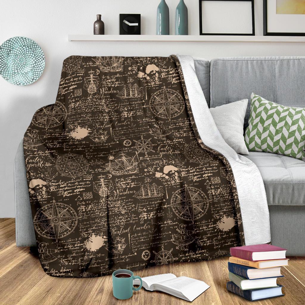 Compass Map Pattern Print Blanket-grizzshop