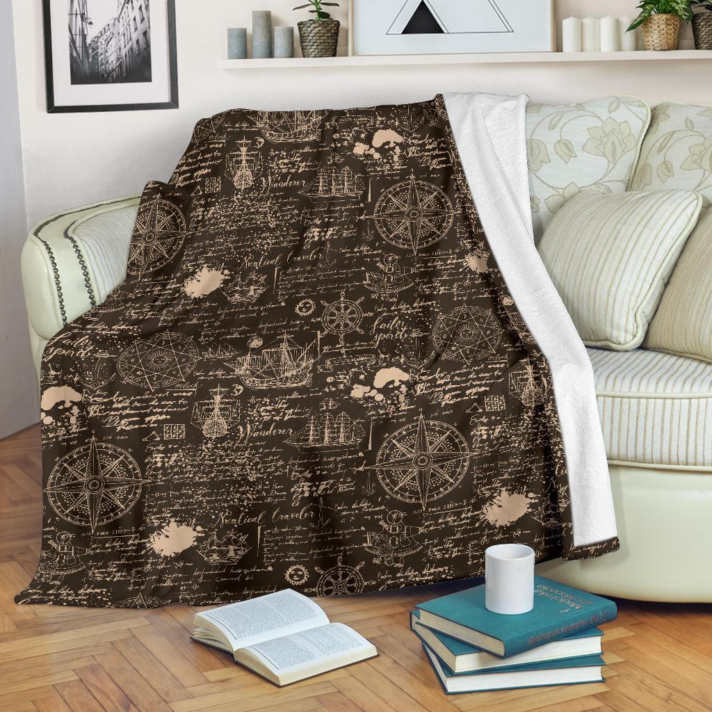 Compass Map Pattern Print Blanket-grizzshop