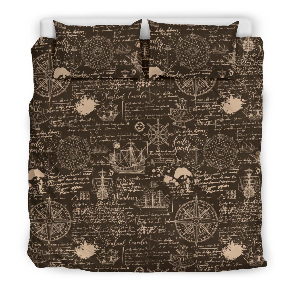 Compass Map Pattern Print Duvet Cover Bedding Set-grizzshop