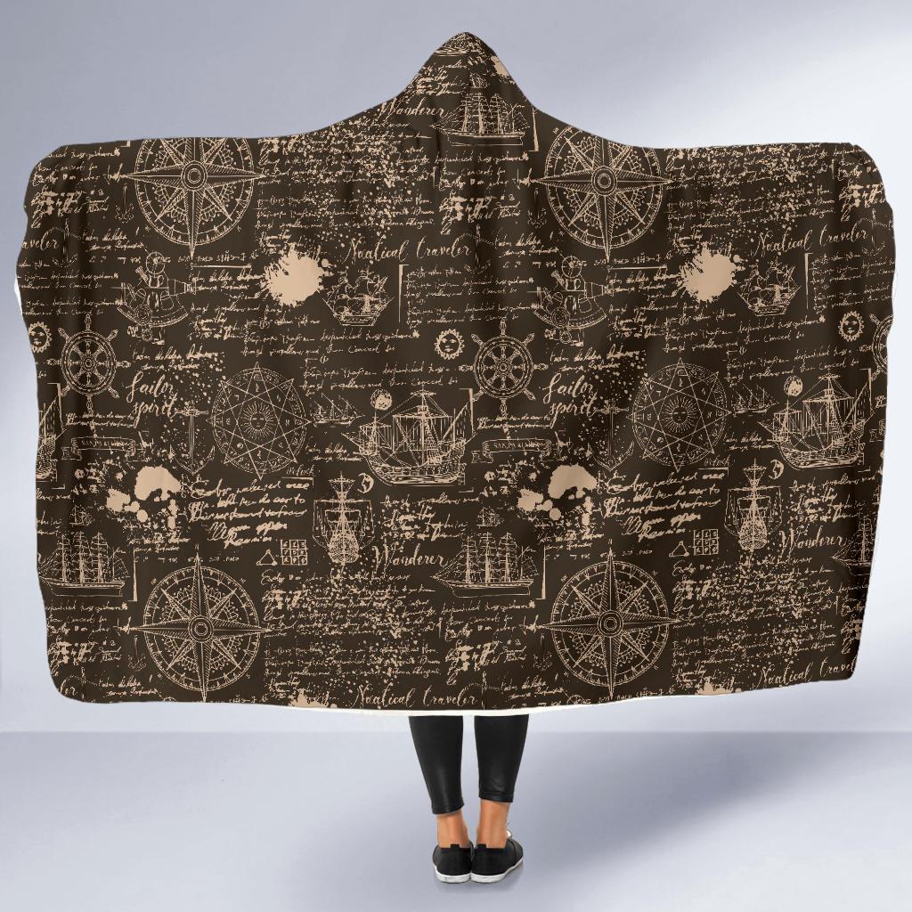 Compass Map Pattern Print Hooded Blanket-grizzshop