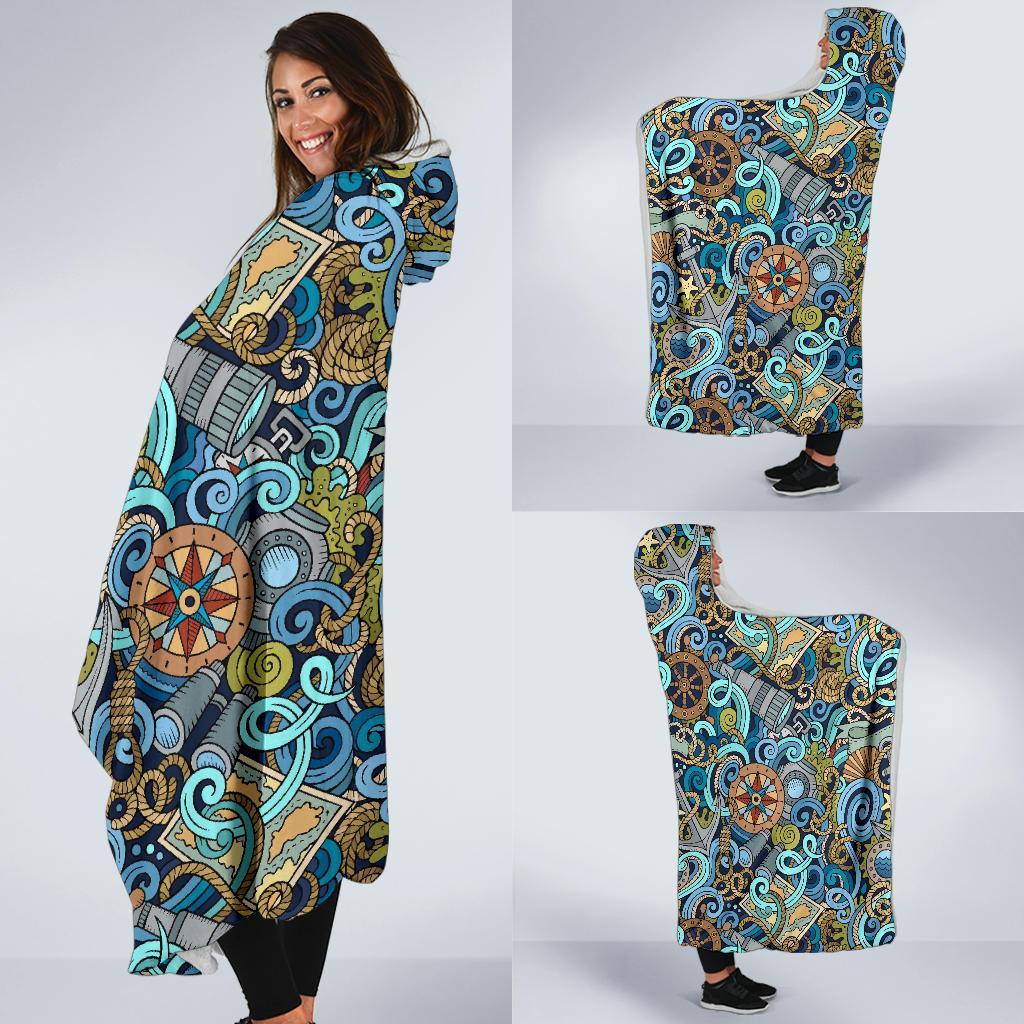 Compass Pattern Print Hooded Blanket-grizzshop