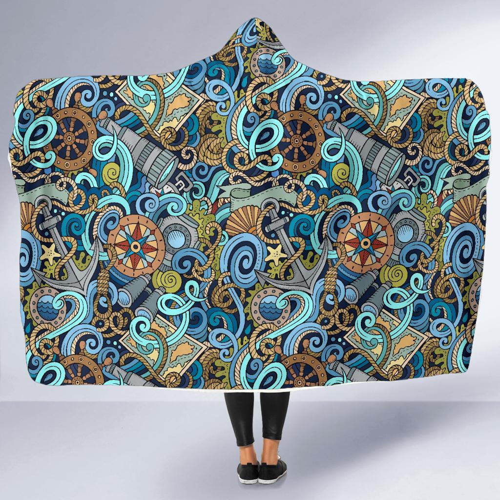 Compass Pattern Print Hooded Blanket-grizzshop