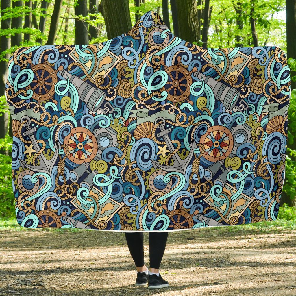 Compass Pattern Print Hooded Blanket-grizzshop