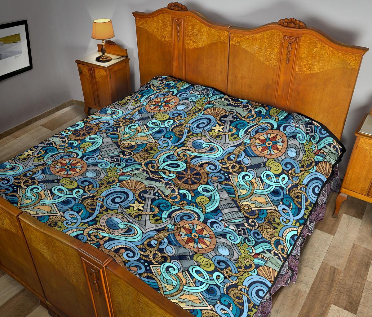 Compass Pattern Print Quilt-grizzshop