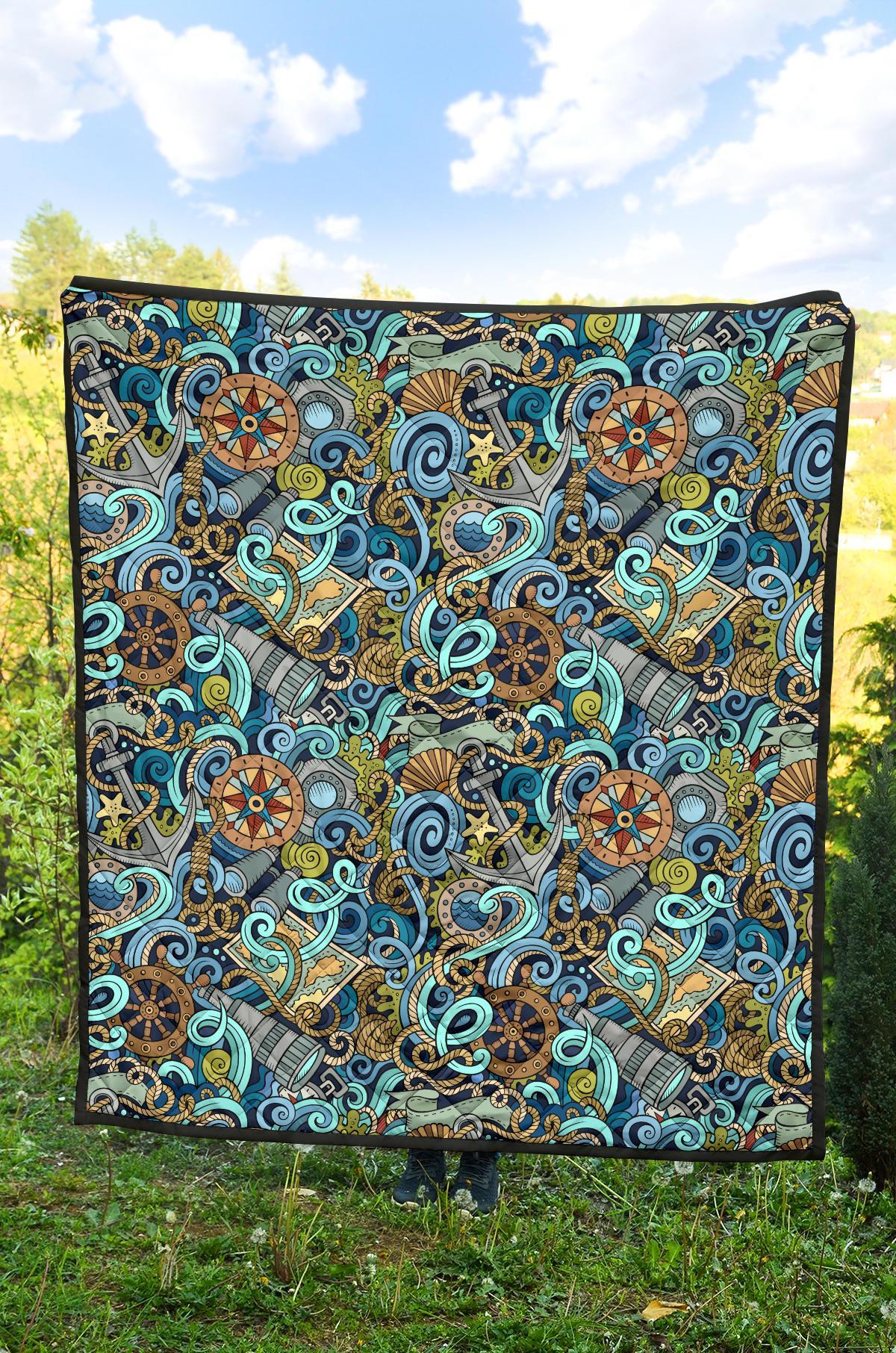 Compass Pattern Print Quilt-grizzshop
