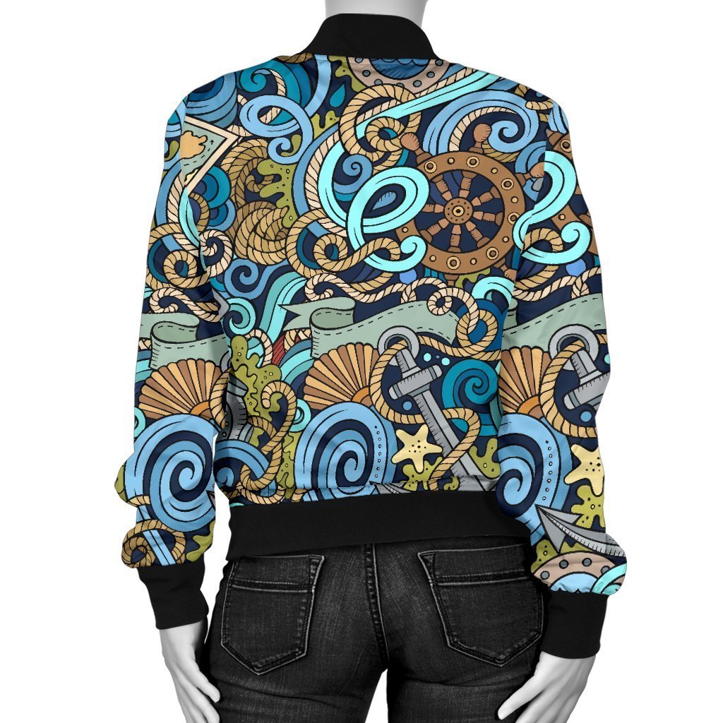 Compass Pattern Print Women Casual Bomber Jacket-grizzshop