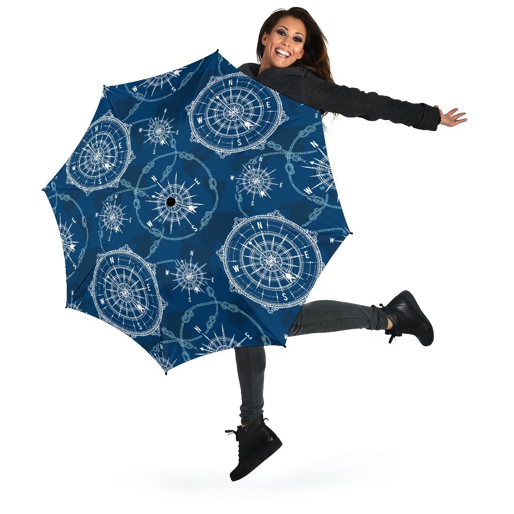Compass Print Pattern Automatic Foldable Umbrella-grizzshop