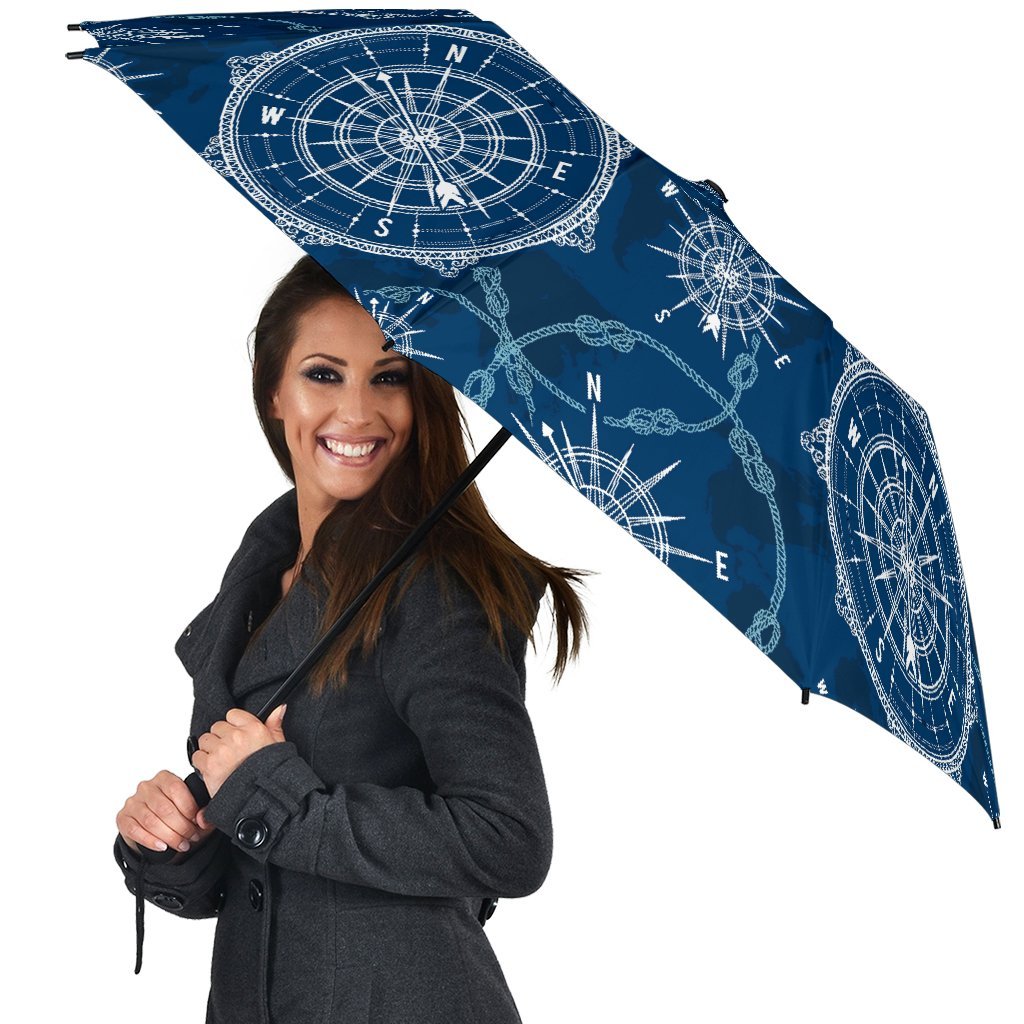 Compass Print Pattern Automatic Foldable Umbrella-grizzshop