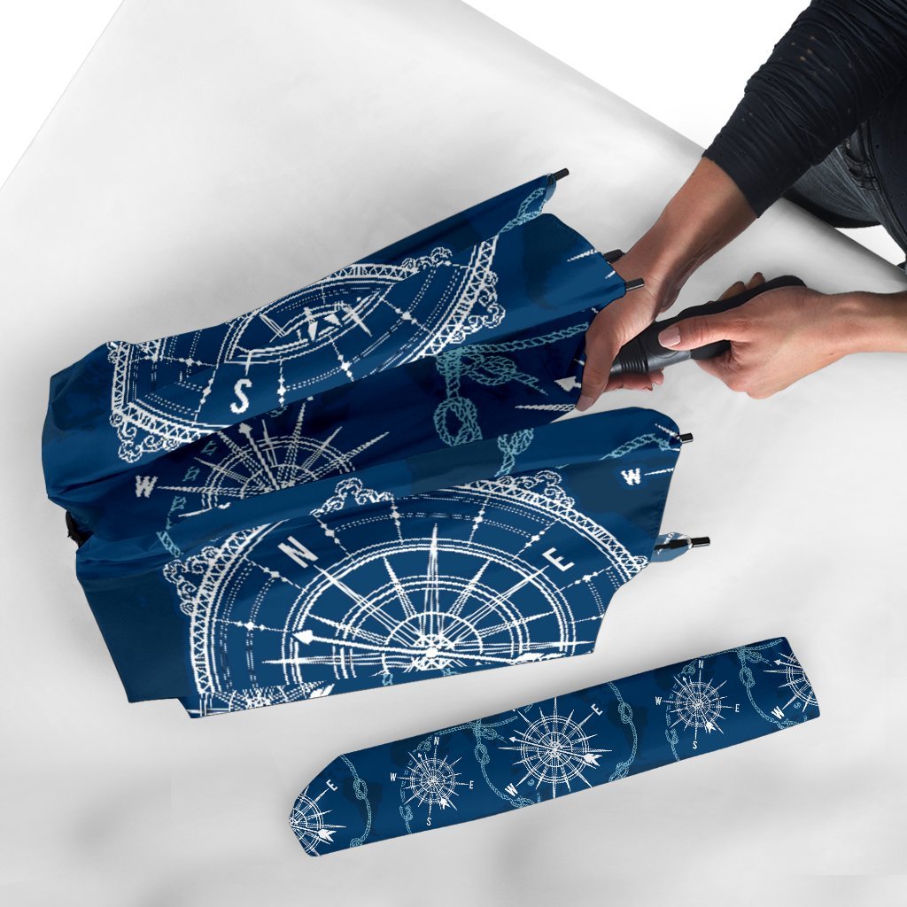 Compass Print Pattern Automatic Foldable Umbrella-grizzshop