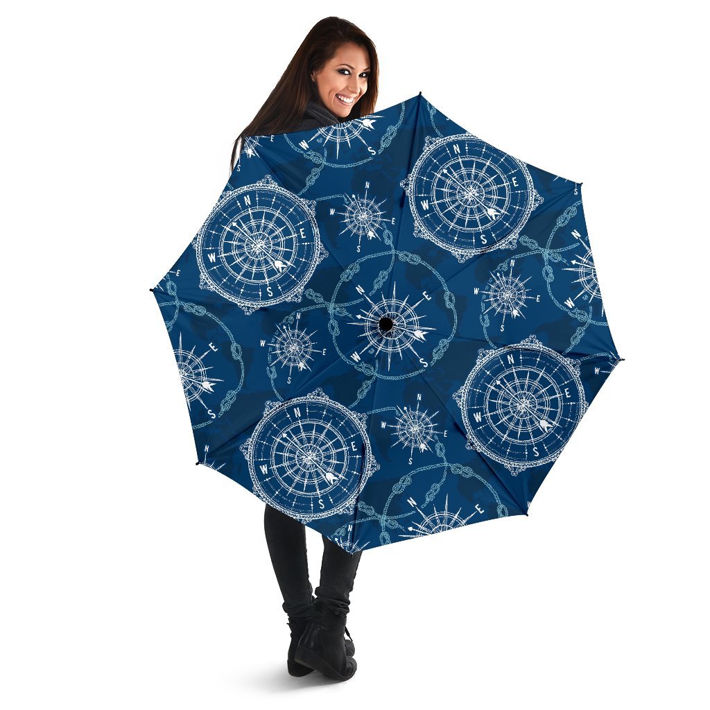 Compass Print Pattern Automatic Foldable Umbrella-grizzshop