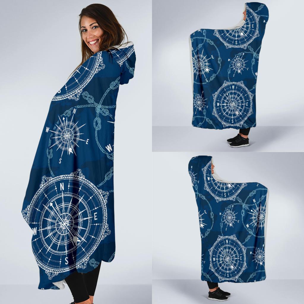 Compass Print Pattern Hooded Blanket-grizzshop