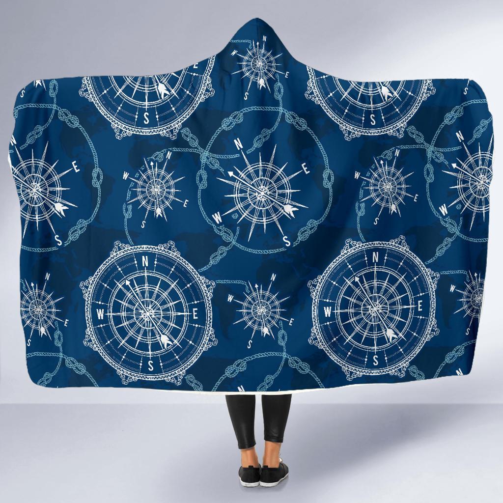 Compass Print Pattern Hooded Blanket-grizzshop