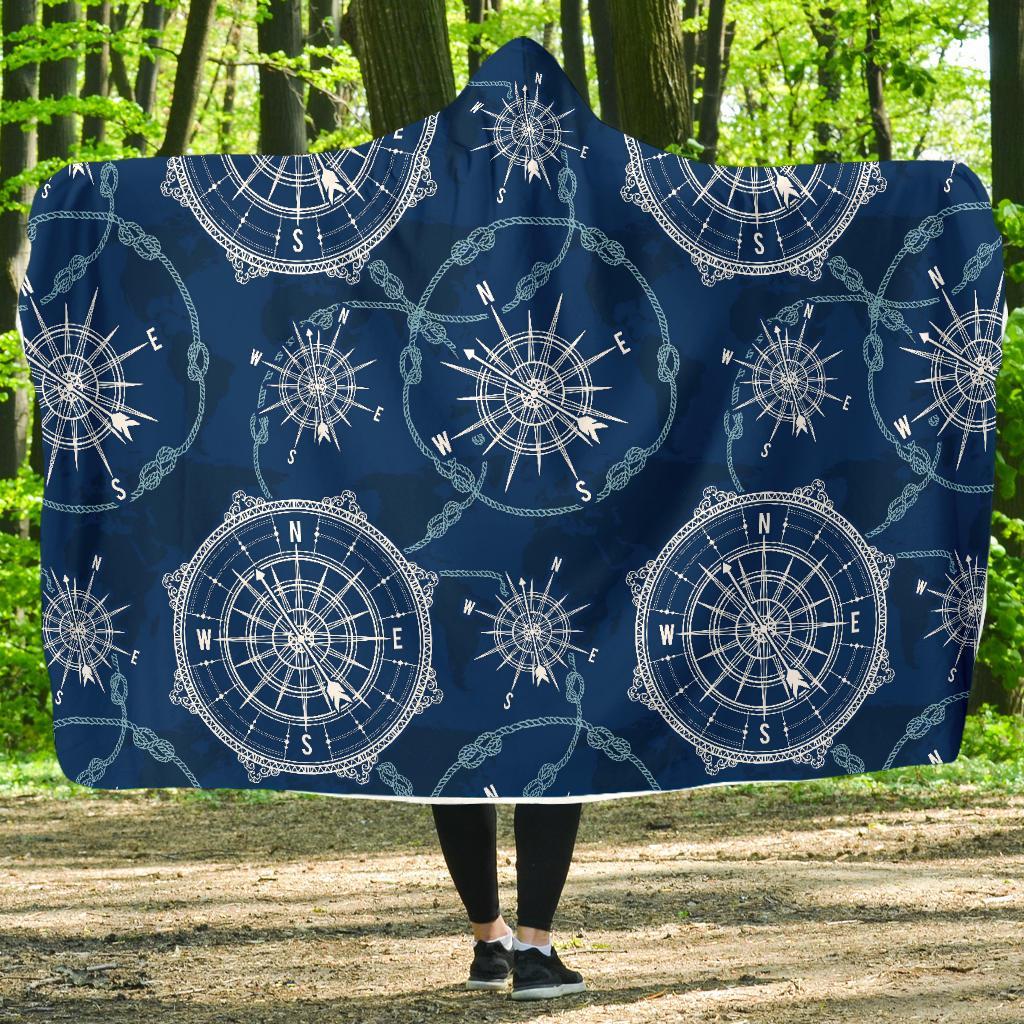Compass Print Pattern Hooded Blanket-grizzshop