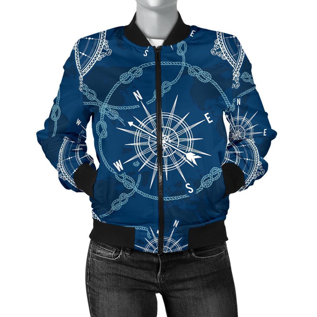 Compass Print Pattern Women Casual Bomber Jacket-grizzshop