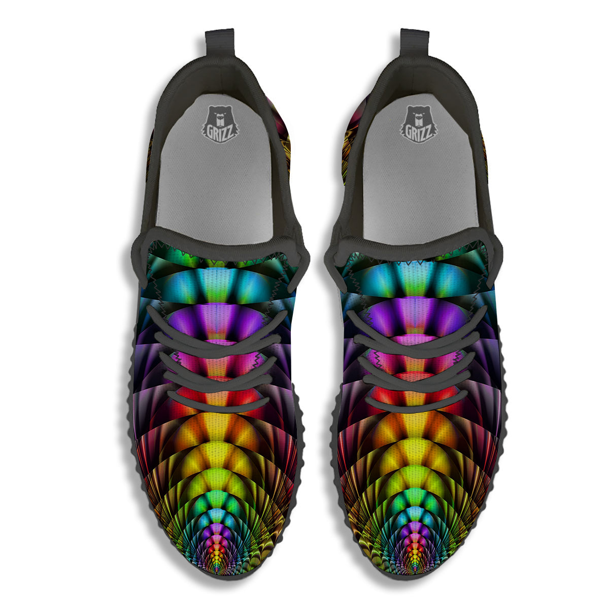 Computer Generated Colorful Fractal Print Black Walking Shoes-grizzshop