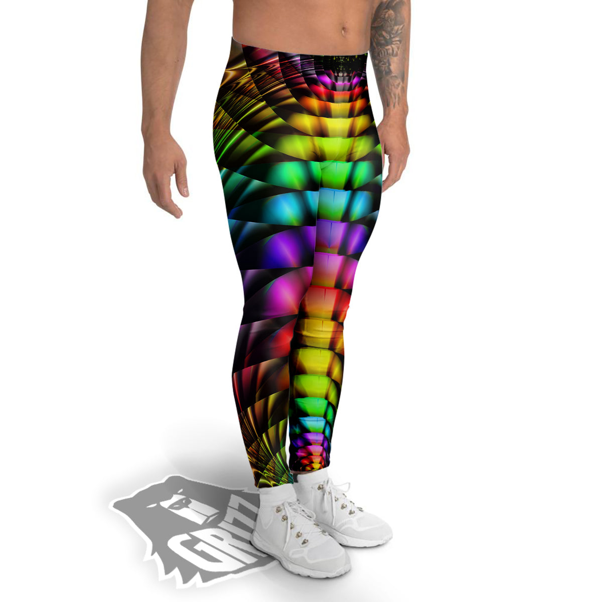 Computer Generated Colorful Fractal Print Men's Leggings-grizzshop