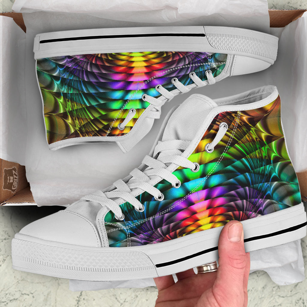 Computer Generated Colorful Fractal Print White High Top Shoes-grizzshop