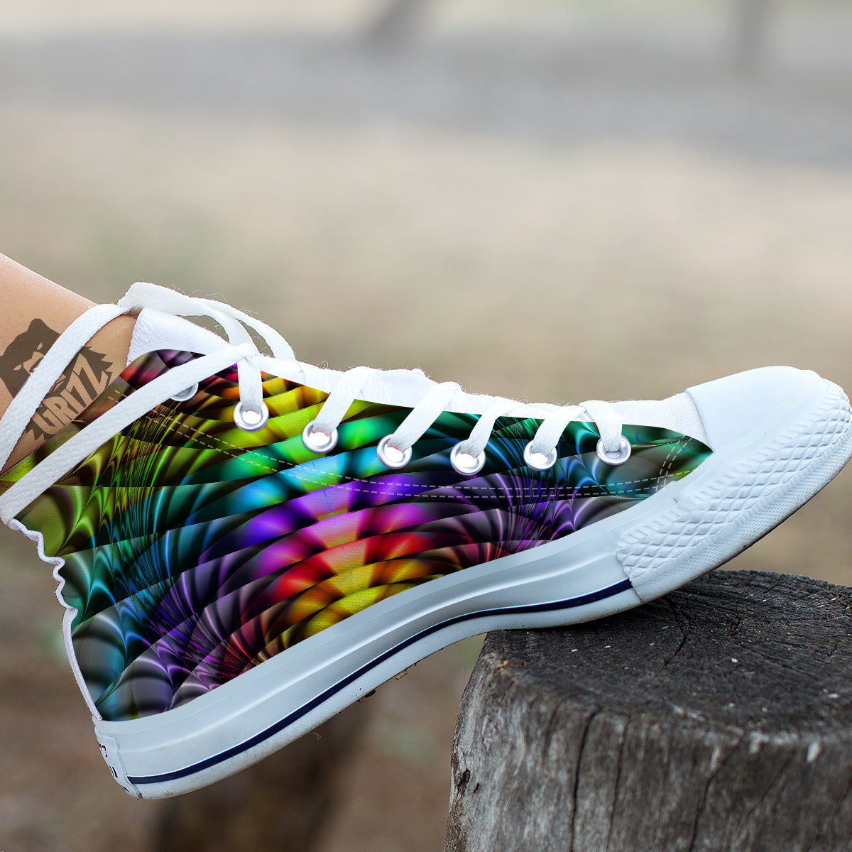 Computer Generated Colorful Fractal Print White High Top Shoes-grizzshop