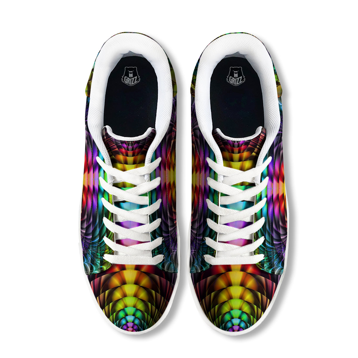 Computer Generated Colorful Fractal Print White Low Top Sneakers-grizzshop