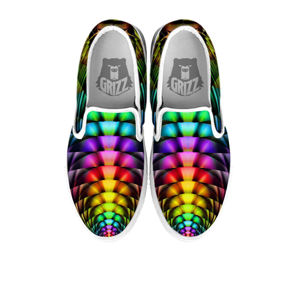 Computer Generated Colorful Fractal Print White Slip On Shoes-grizzshop