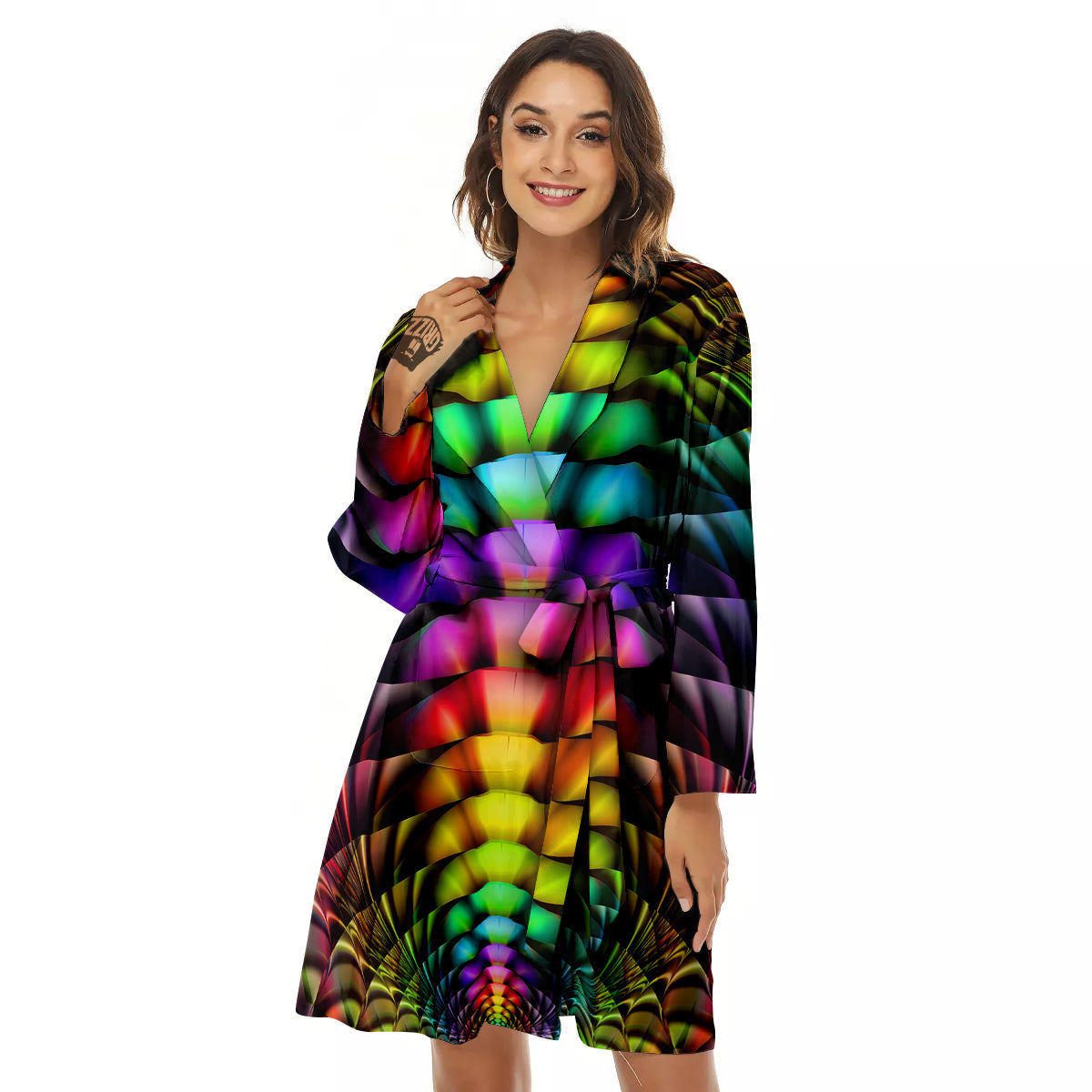 Computer Generated Colorful Fractal Print Women's Robe-grizzshop