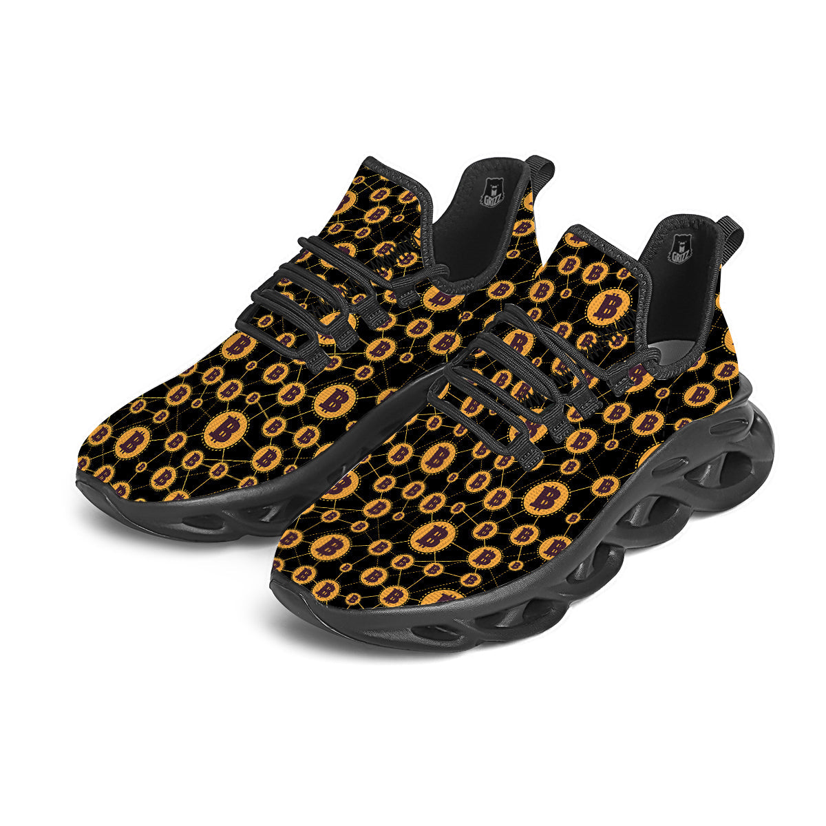 Connection Bitcoin Print Pattern Black Running Shoes-grizzshop