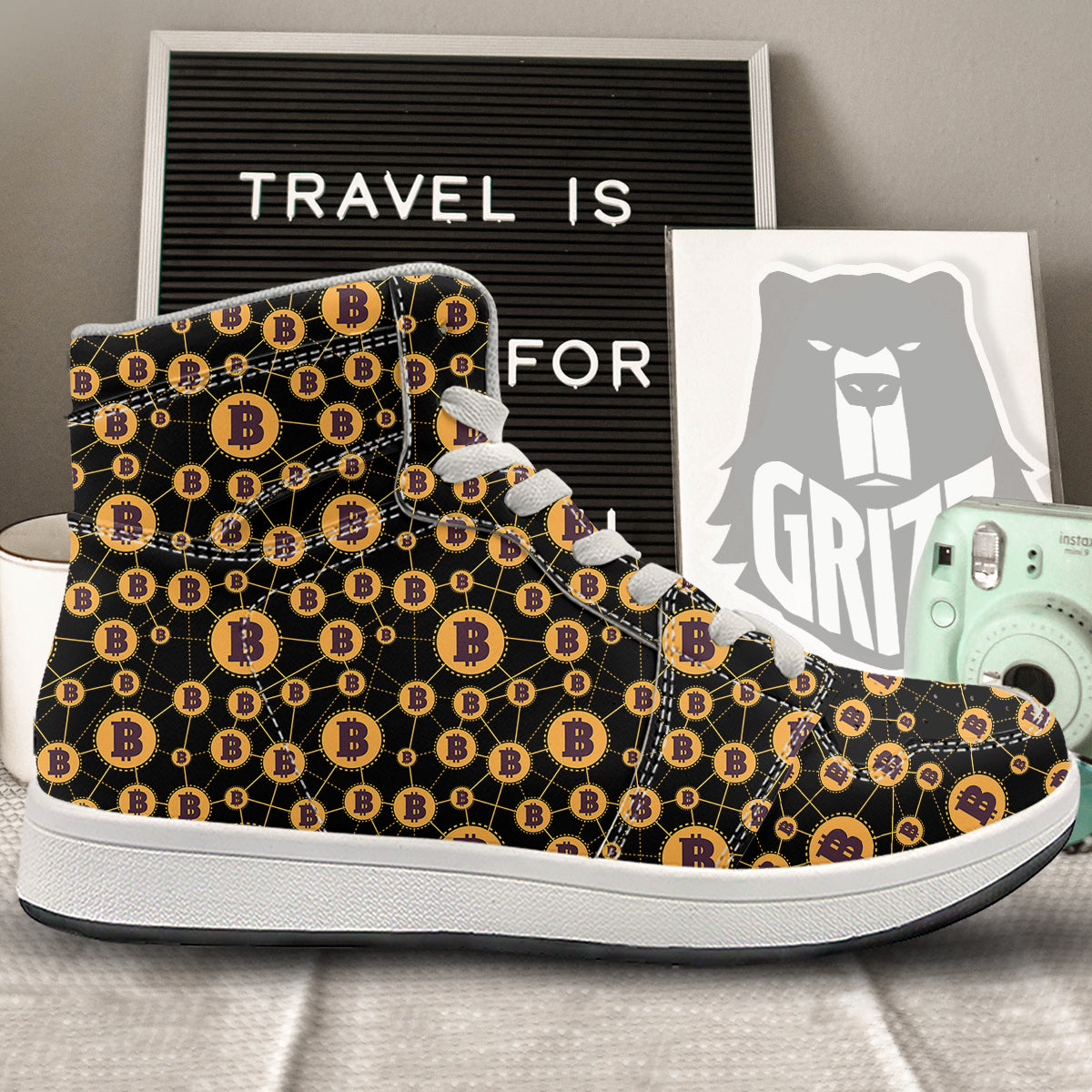 Connection Bitcoin Print Pattern High Top Sneakers-grizzshop
