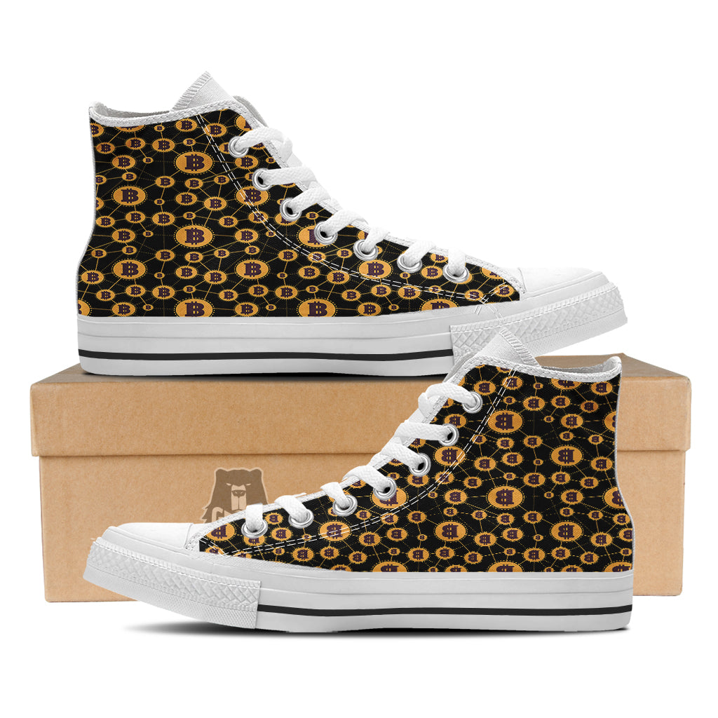 Connection Bitcoin Print Pattern White High Top Shoes-grizzshop