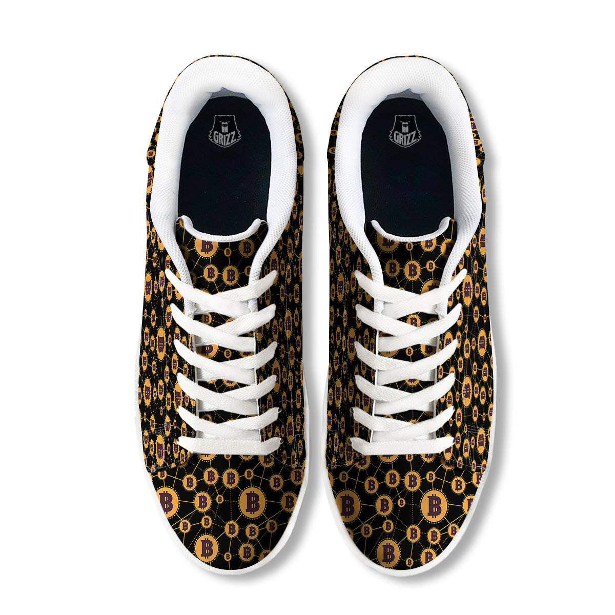 Connection Bitcoin Print Pattern White Low Top Sneakers-grizzshop