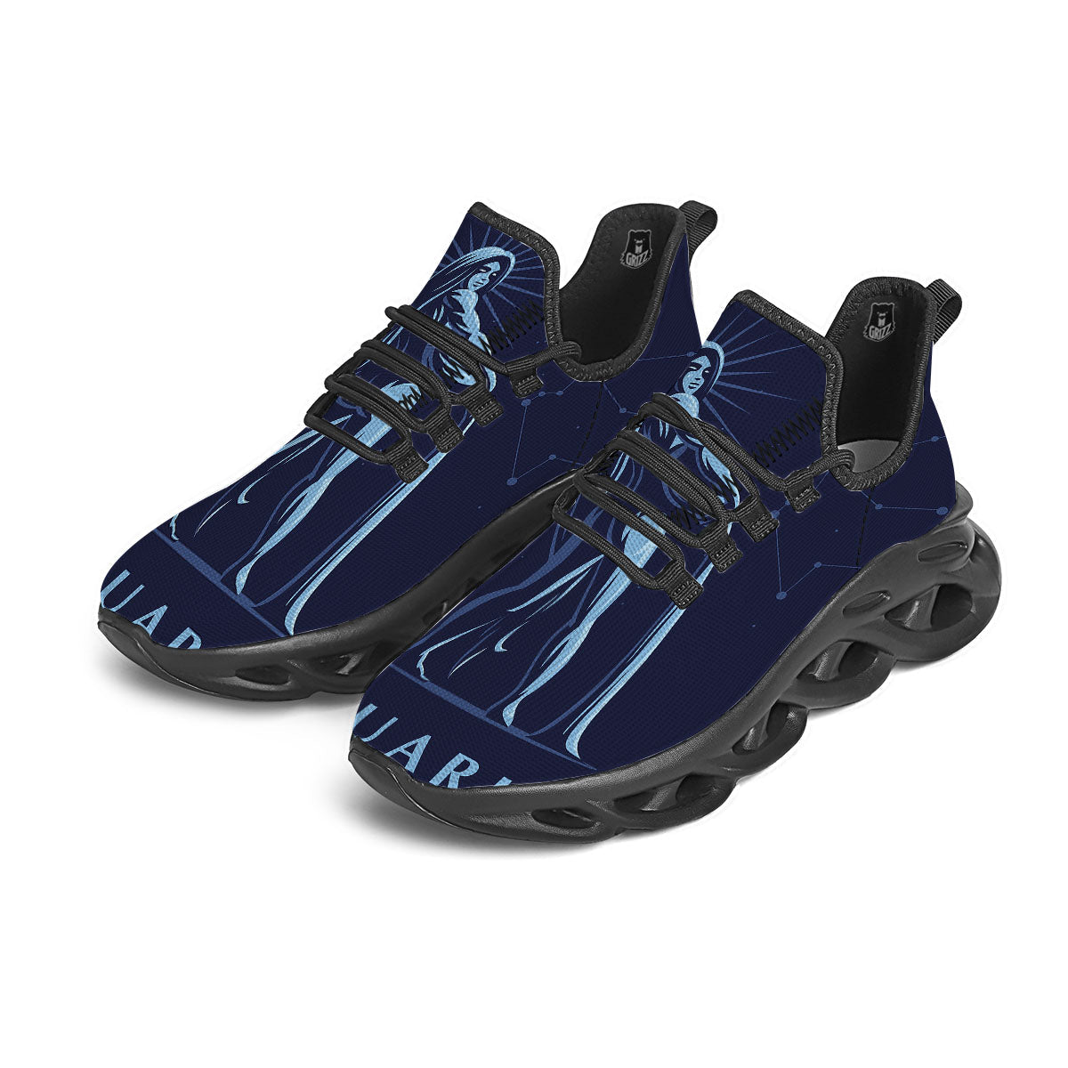 Constellation Aquarius Print Black Running Shoes-grizzshop