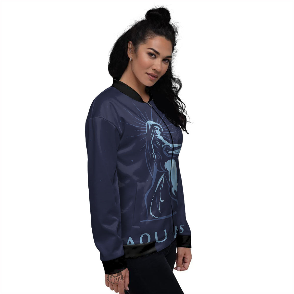 Constellation Aquarius Print Women's Bomber Jacket-grizzshop
