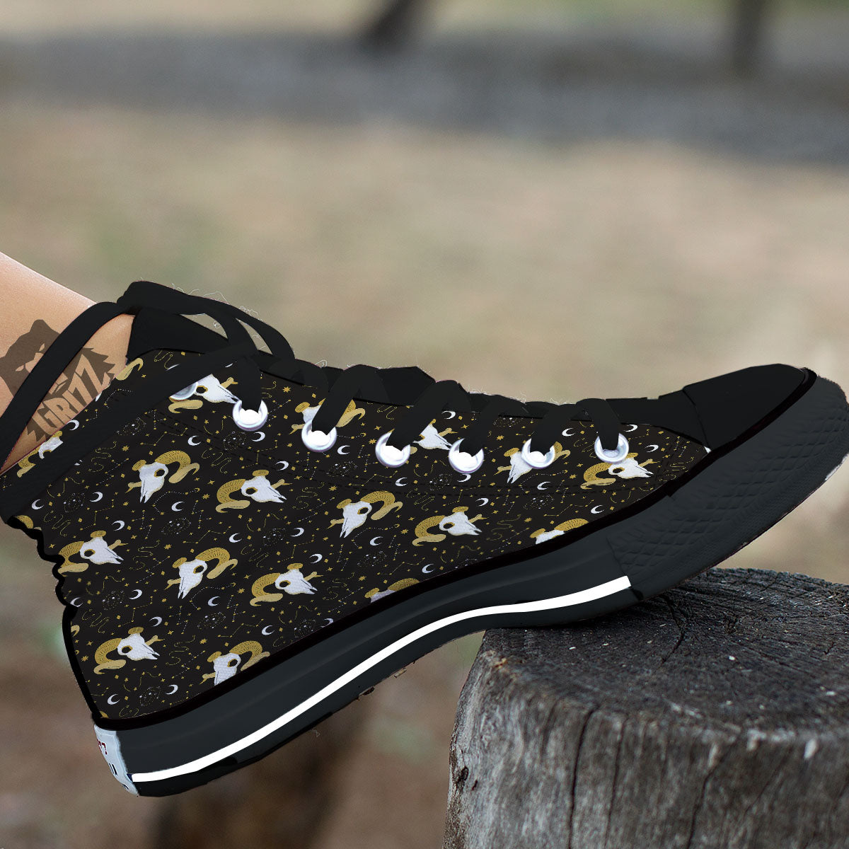 Constellation Aries Print Black High Top Shoes-grizzshop