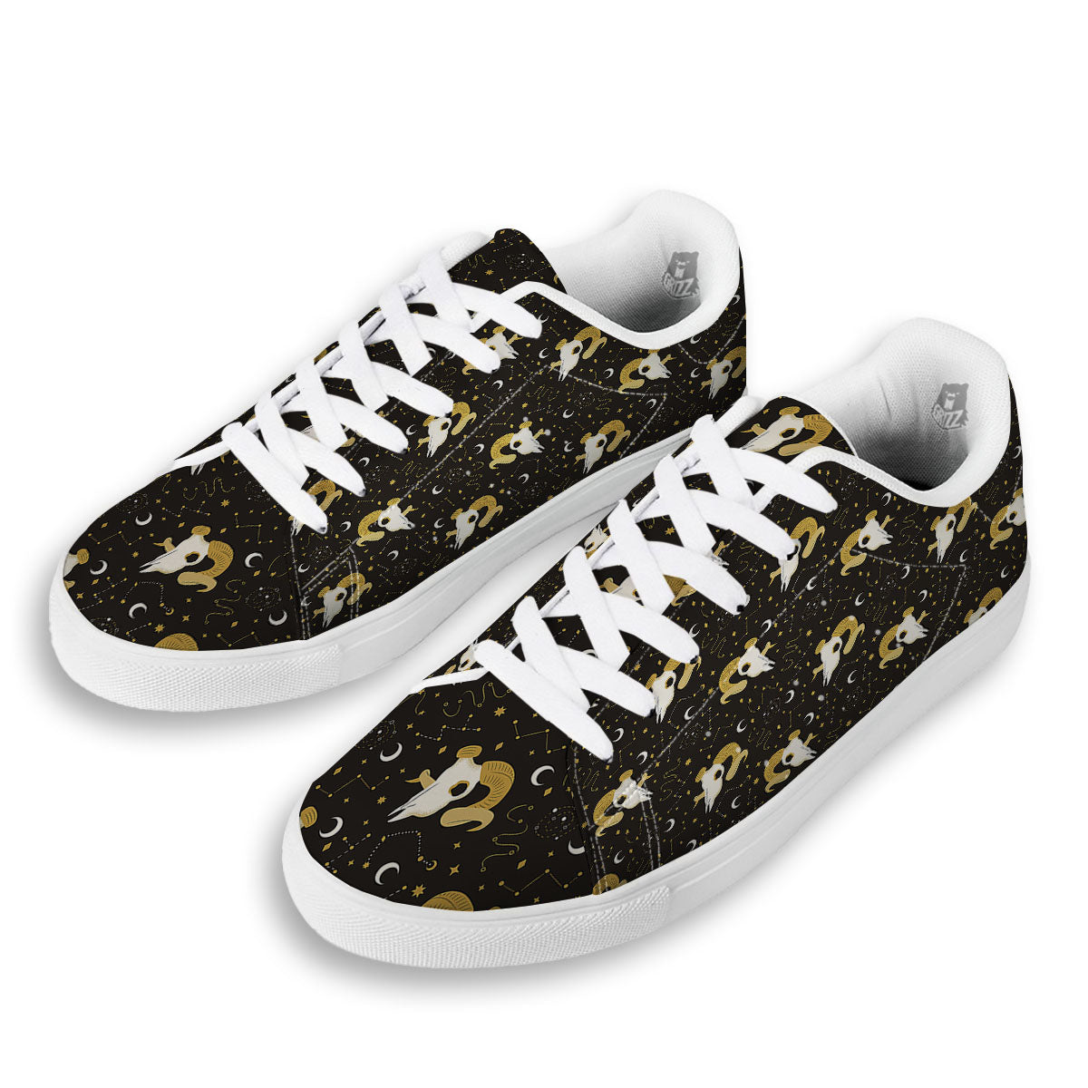 Constellation Aries Print White Low Top Sneakers-grizzshop
