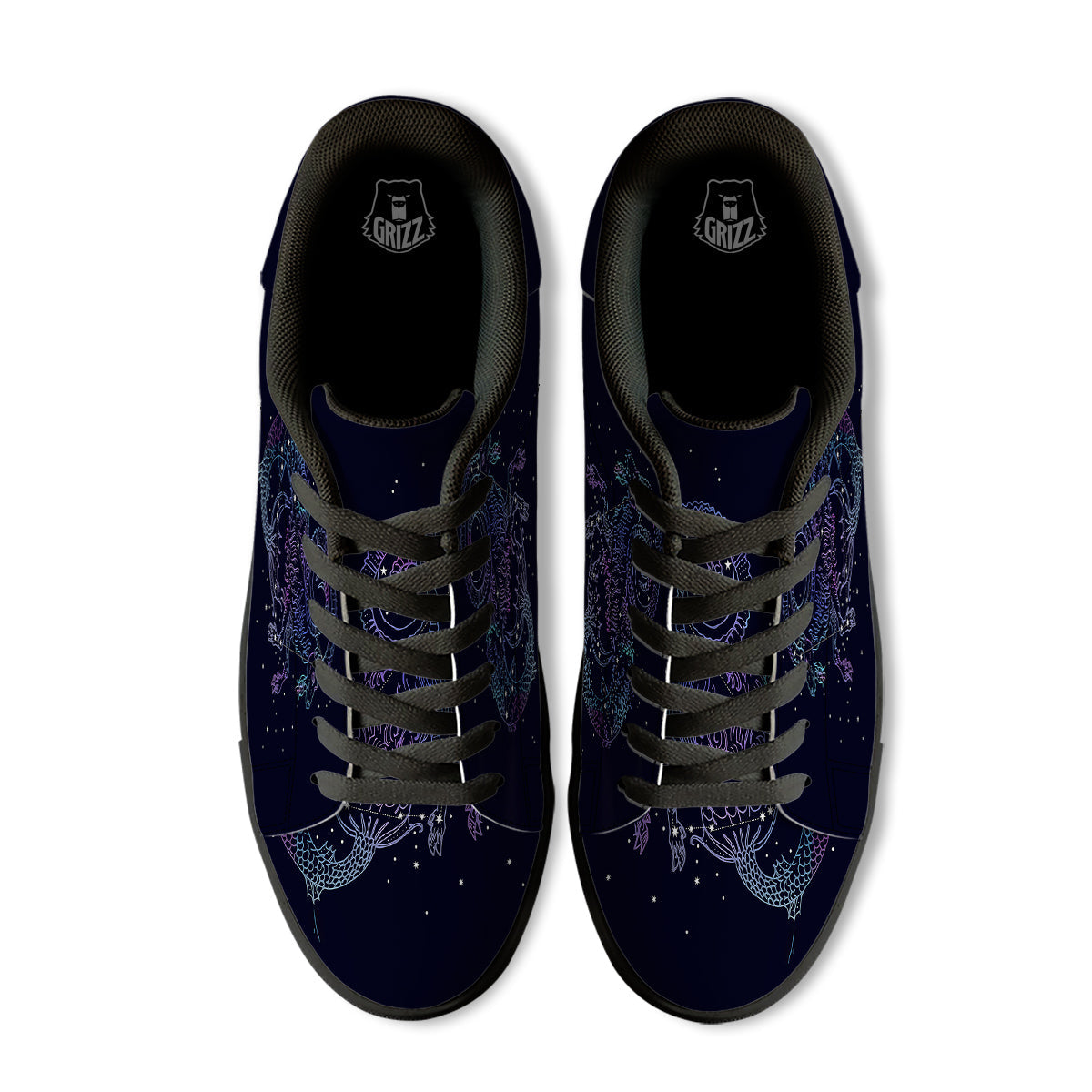 Constellation Capricorn Print Black Low Top Sneakers-grizzshop