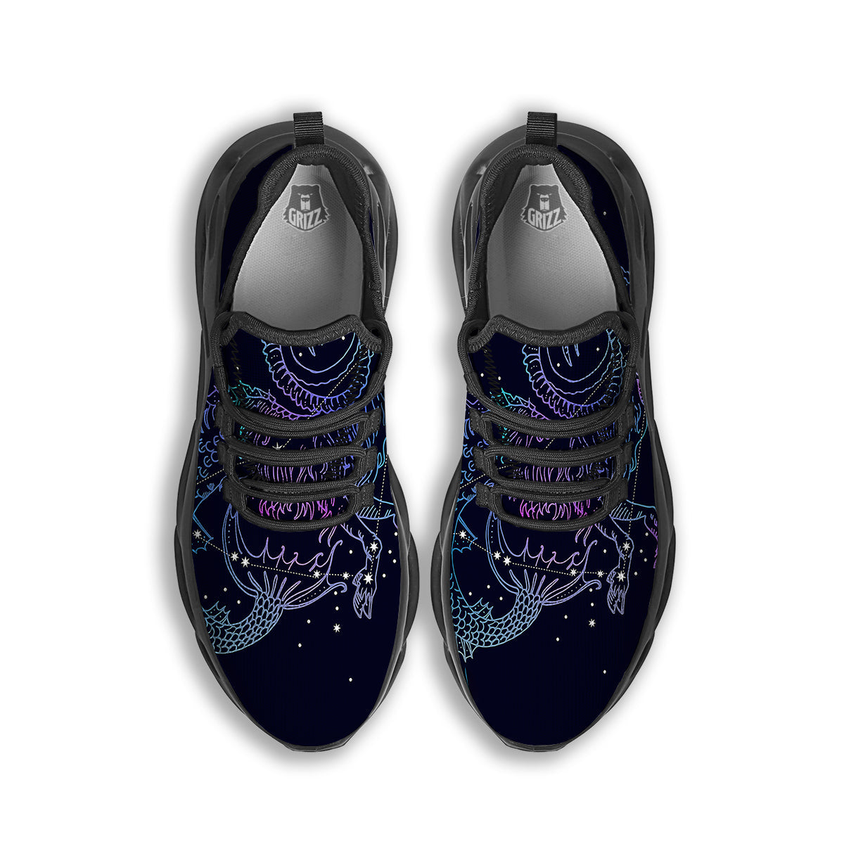 Constellation Capricorn Print Black Running Shoes-grizzshop